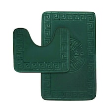 VELVETIO Bath Mat Set Greek Pattern Anti Slip Memory Foam Toilet Rug Green