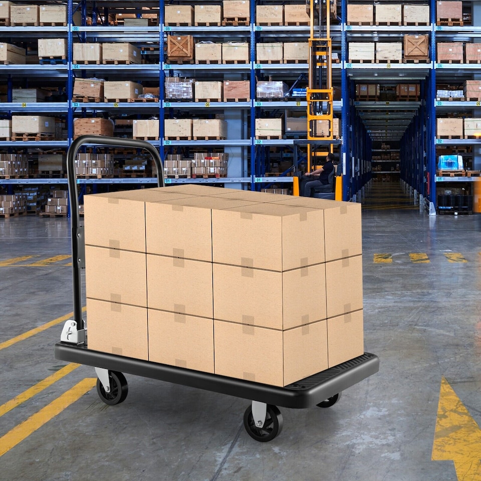 image 1 of Folding Push Cart Dolly Rolling Flatbed Luggage Cart W/ 360° Swivel Wheels 400kg