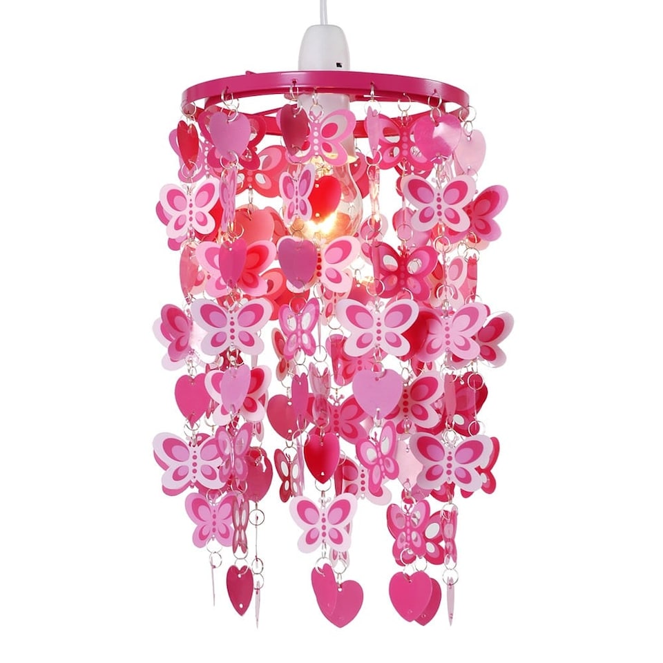 image 1 of ValueLights Pink Children's Hearts And Butterflies Pendant Shade | Pink