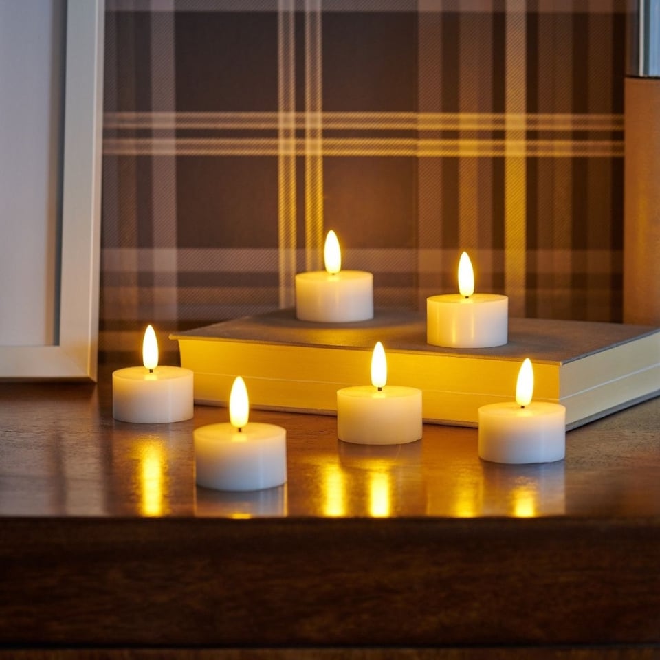 image 1 of Auraglow Set of Flickering Flame LED Tea Lights | White