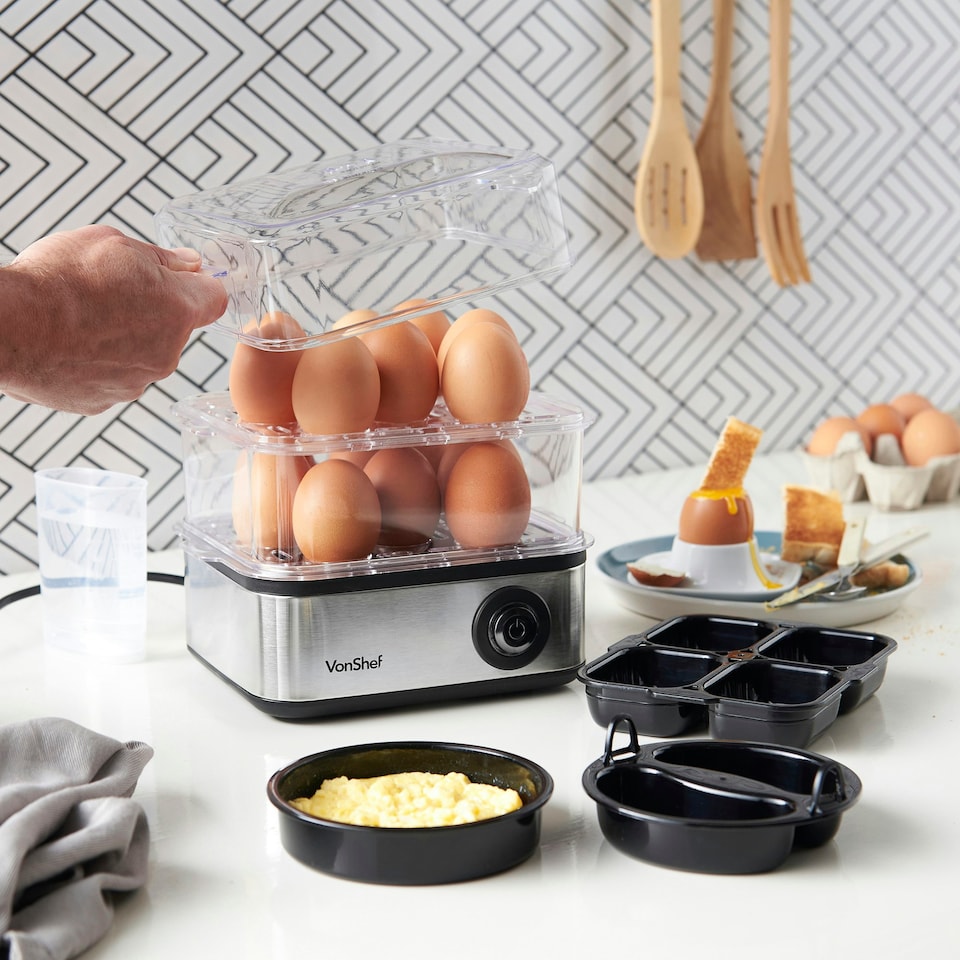 image 1 of VonShef 3 in 1 Egg Boiler, Poacher and Omelette Maker 500W