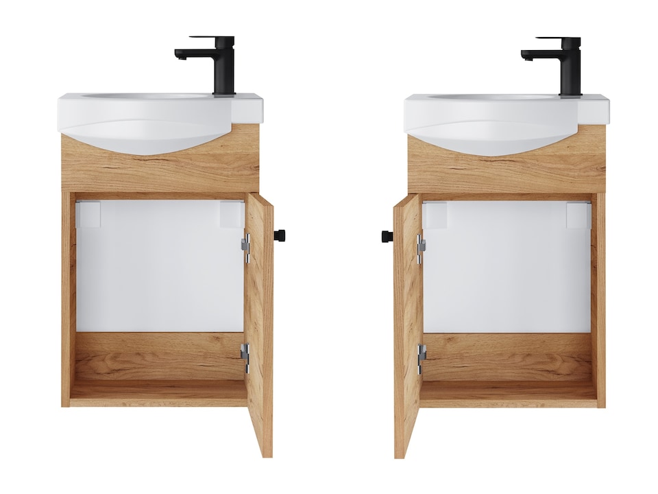 image 1 of Bathroom Vanity Unit with Basin 400mm Cloakroom Small Slim Sink Cabinet Wall Hung Oak Finish Avir