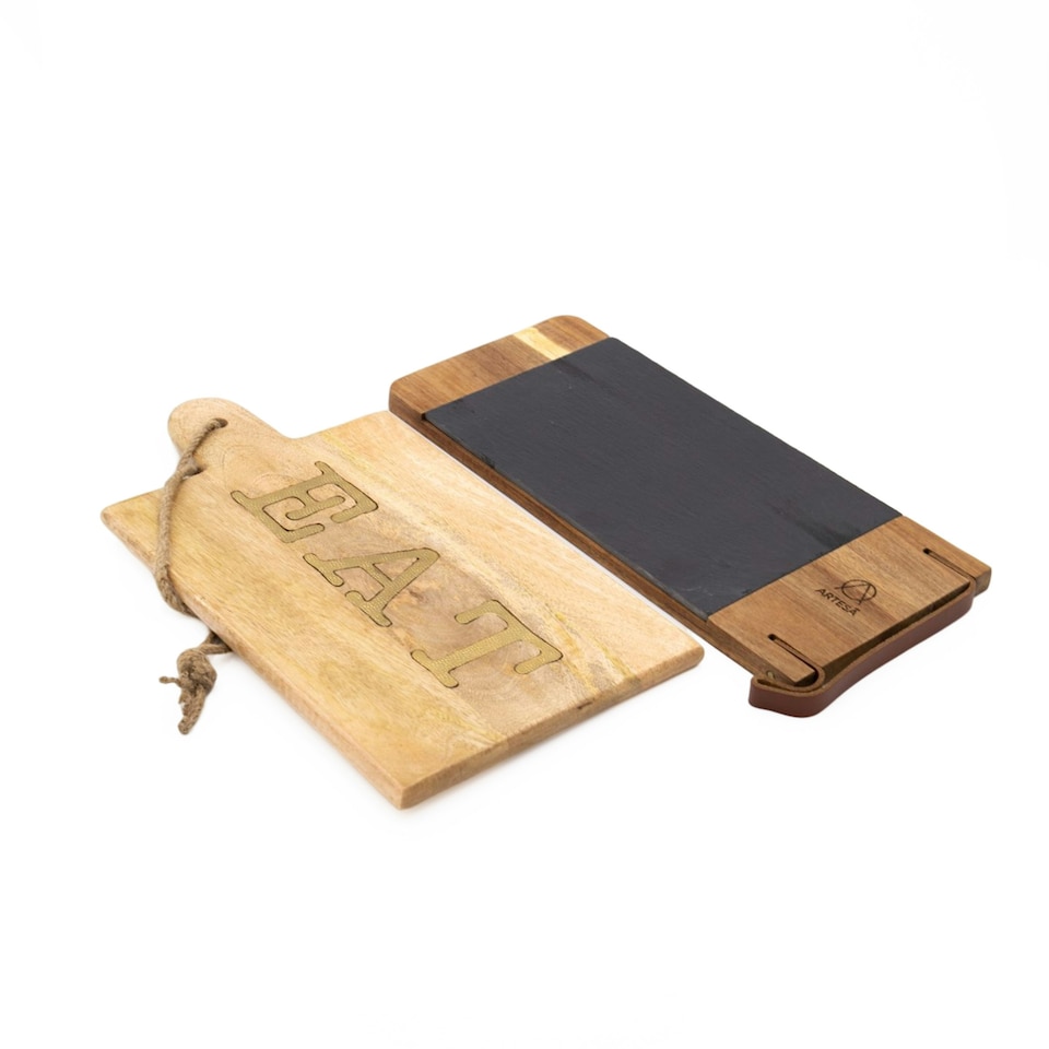 image 1 of Artesà Presentation Set with Mango Wood Paddle Serving Board and Acacia Wood with Slate Serving Board Brown