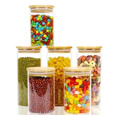 Set of 6 Clear High Borosilicate Glass Storage Jars