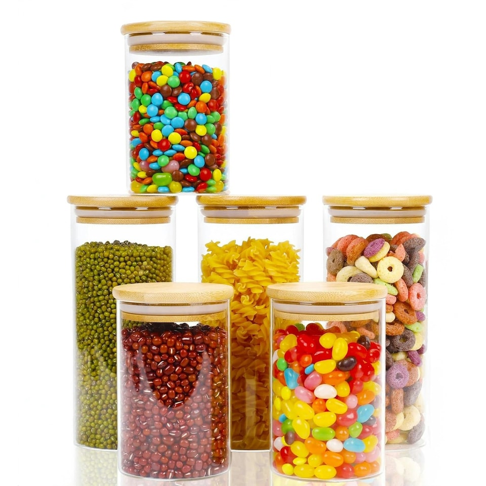 image 1 of Set of 6 Clear High Borosilicate Glass Storage Jars