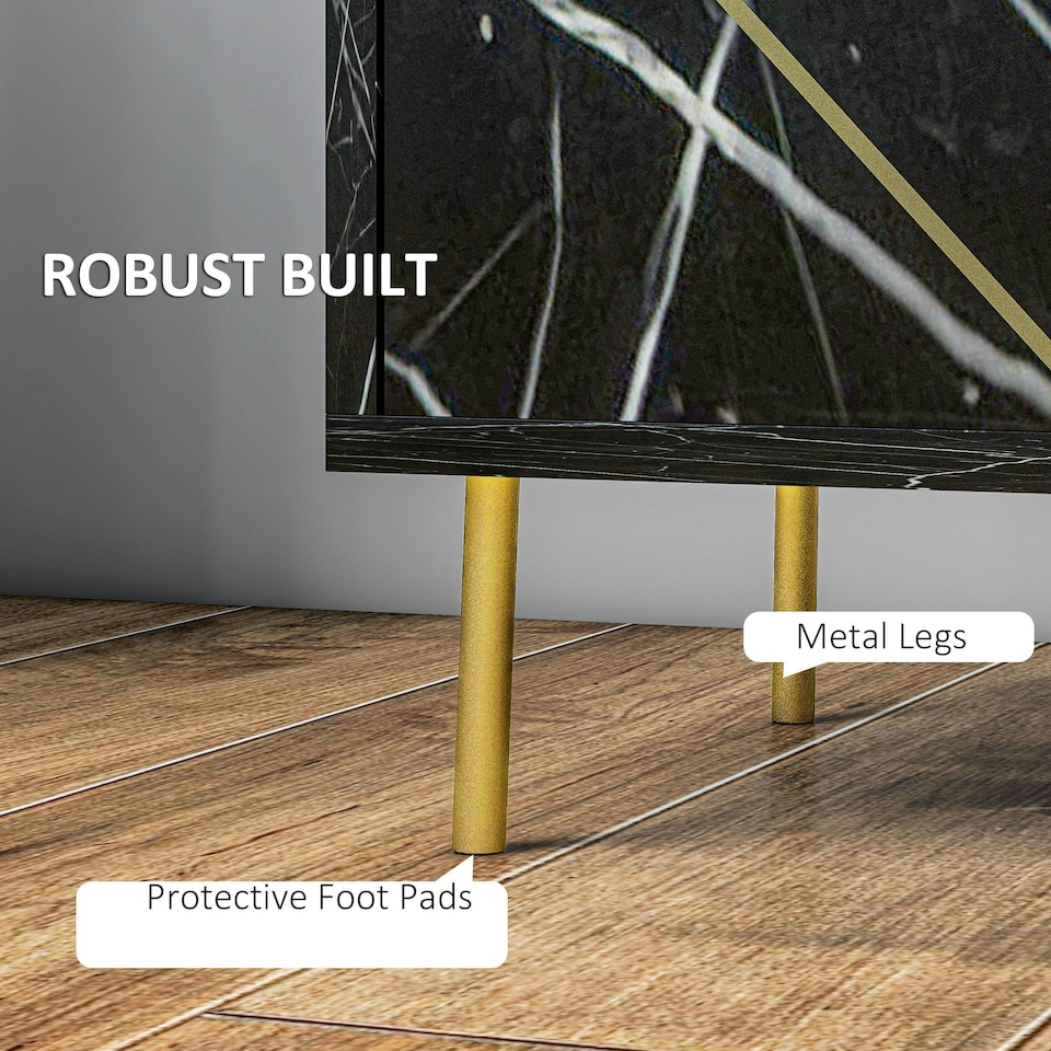 image 1 of HOMCOM Modern Bedside Table with Drawer and Open Shelf Black Marble Effect