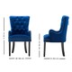 image 6 of Set of 4 Velvet Dining Chairs with Armrest, Ergonomic Scoop Knockerback & Button Tufted Wood Legs Blue