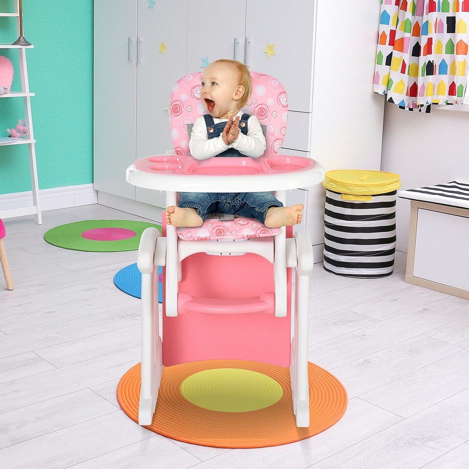 image 1 of HOMCOM 2-in-1 Convertible Baby High Chair Booster Seat w/ Removable Tray Pink
