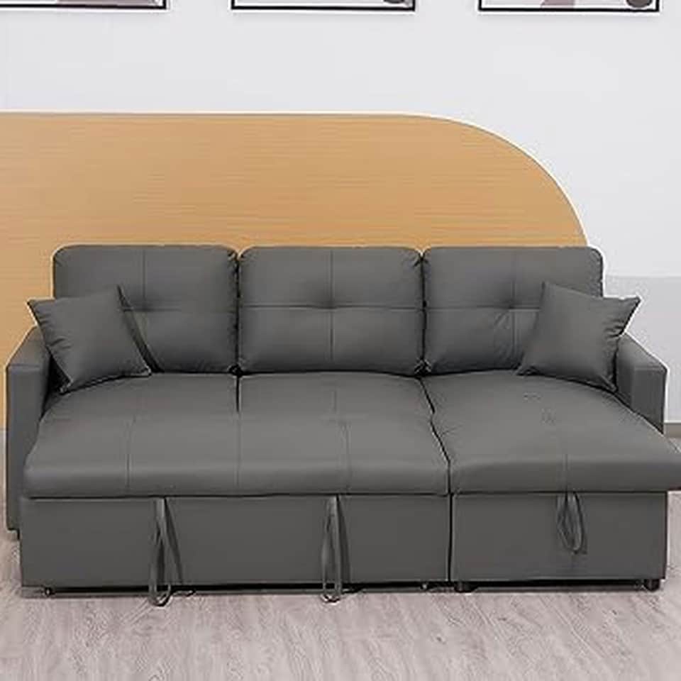 image 1 of Milano 3 Seater L Shape Pullout Sofa Bed with Deep Storage Compartment & Reversible Chaise Grey
