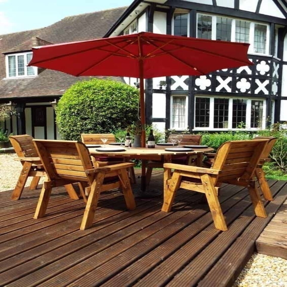image 1 of Six Seater Circular Table Set with Cushions - W280 x D280 x H98 - Fully Assembled - Burgundy