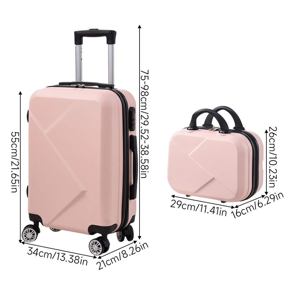 image 1 of Living and Home 2-Piece Geometric ABS Suitcase Set - Pink 20" & 14"