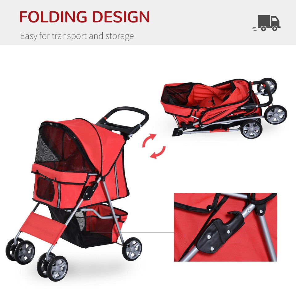 image 1 of PawHut Pet Stroller Carrier Foldable Deluxe Jogger Walk Travel Dog Cat Red