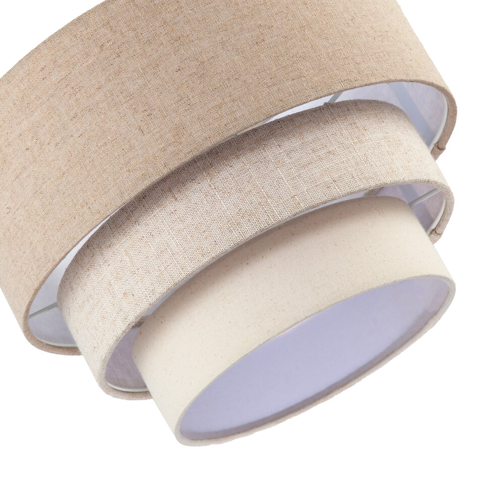 image 1 of Contemporary Round Triple Tier Beige and Oatmeal Linen Pendant Shade