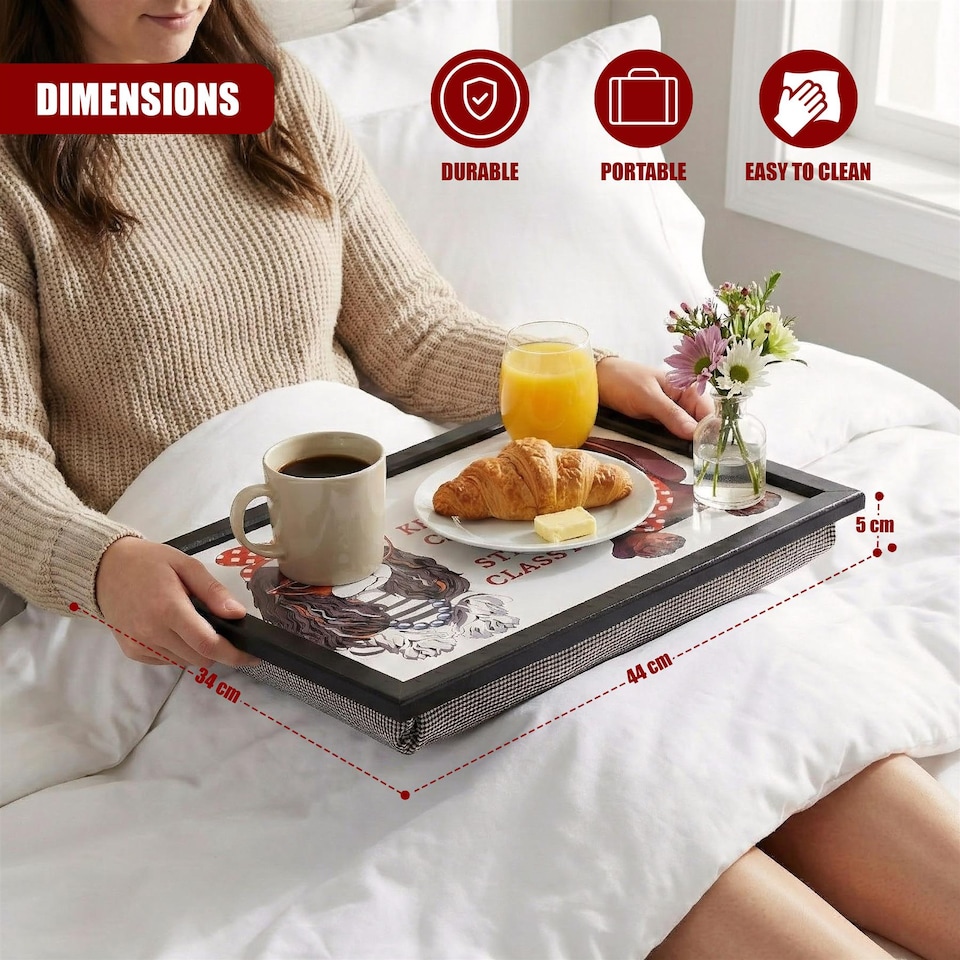 image 1 of GEEZY Keep Calm Stay Classy Wooden Lap Serving Tray with Bean Bag Cushion 44x34cm