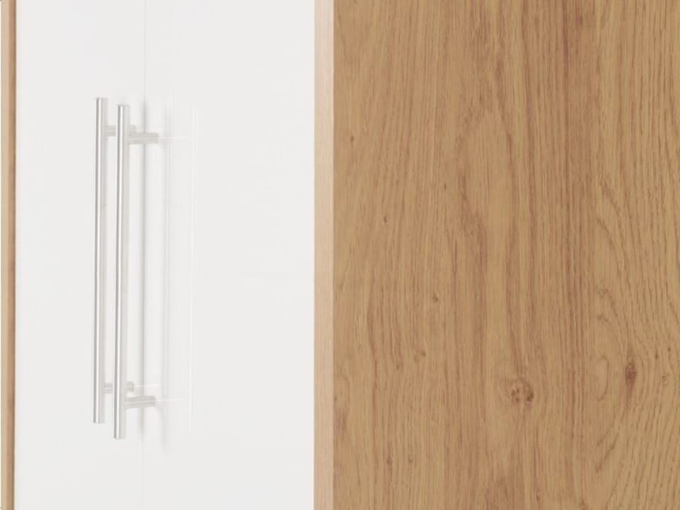 image 1 of Seville 2 Door 1 Drawer Wardrobe - L47 x W76 x H180 cm - White High Gloss/Light Oak Effect Veneer | White