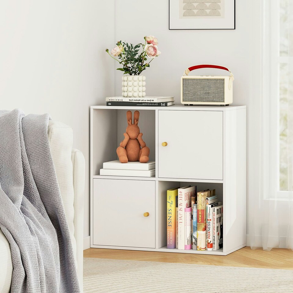 image 1 of COSTWAY 4-Cube Storage Organizer w/2 Cabinets White White
