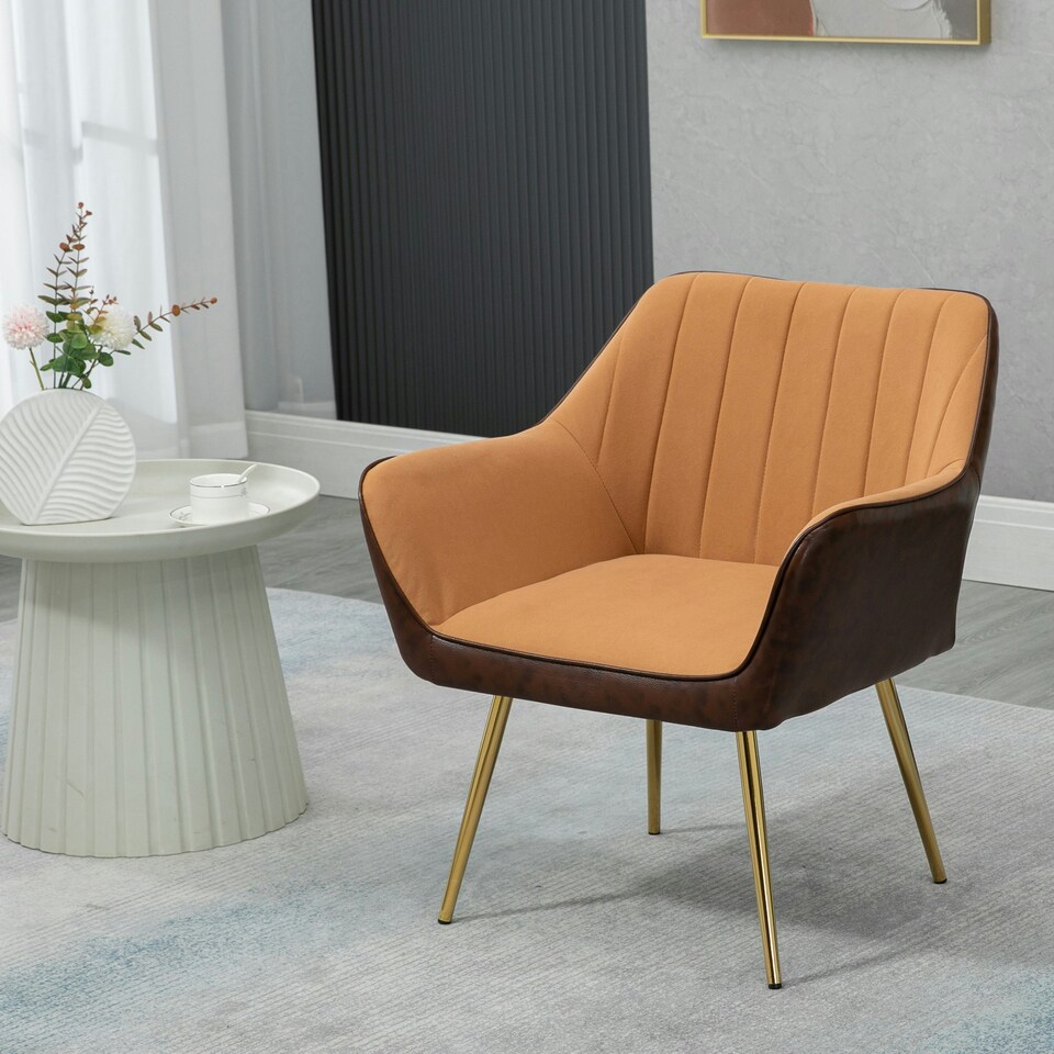 image 1 of HOMCOM Accent Chairs Velvet Armchairs for Living Room and Bedroom Light Brown