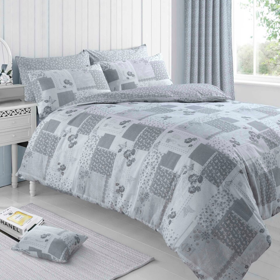 image 1 of Velosso Maya Printed Cotton Blend Duvet Cover and Pillowcase Set Grey | Double