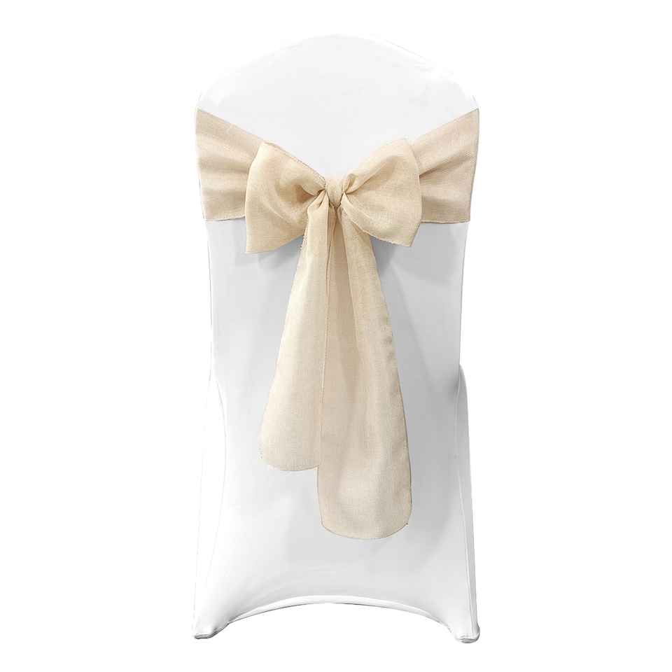 image 1 of 7" x 108" Hessian Chair Sashes, Rustic Burlap Table Runner Sash - 10pcs