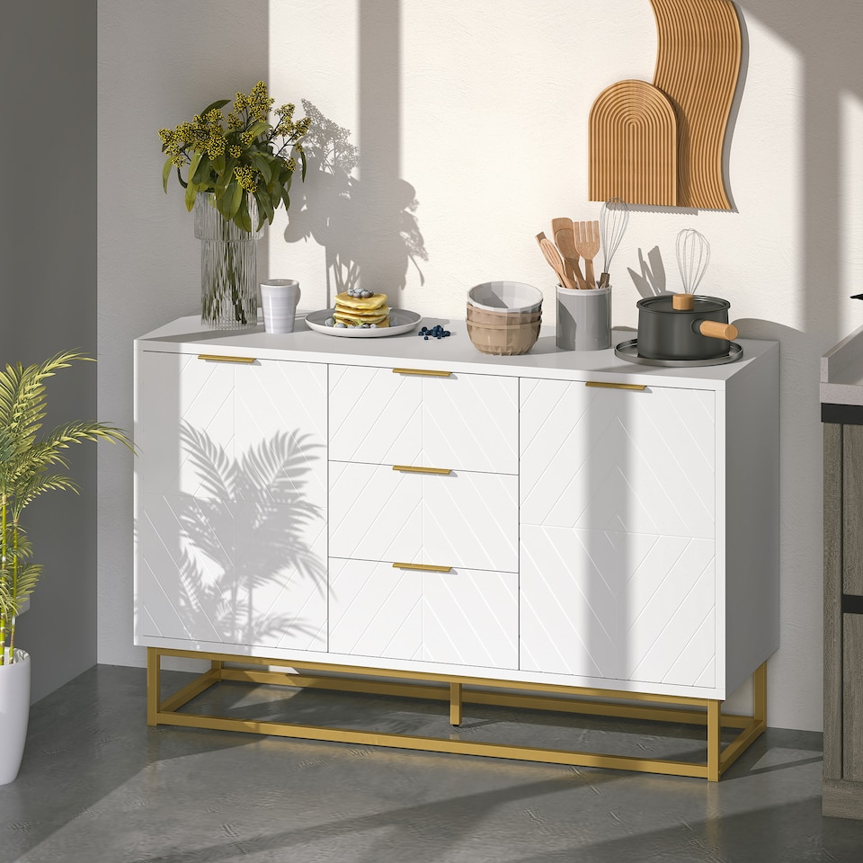 image 1 of HOMCOM Sideboard Storage Cabinet with Adjustable Shelves, White | White | White