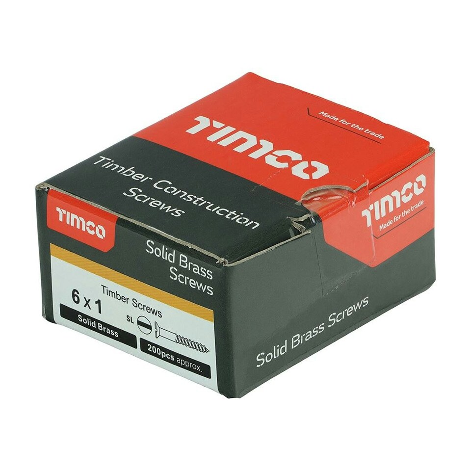 image 1 of Timco - Solid Brass Timber Screws - SLOT - Countersunk (Size 6 x 1 - 200 Pieces)