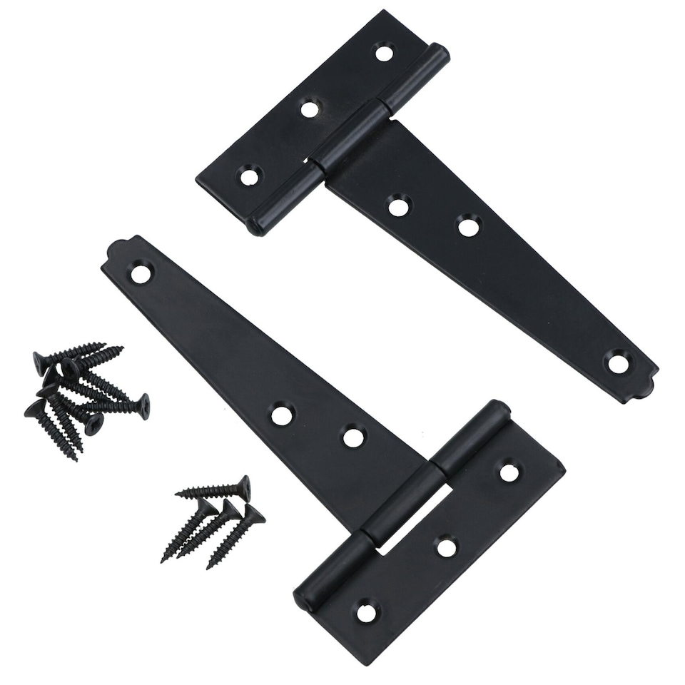 image 1 of 4in / 102mm Heavy Duty T Tee Hinges For Shed + Garden Gates Black Finish 8pc