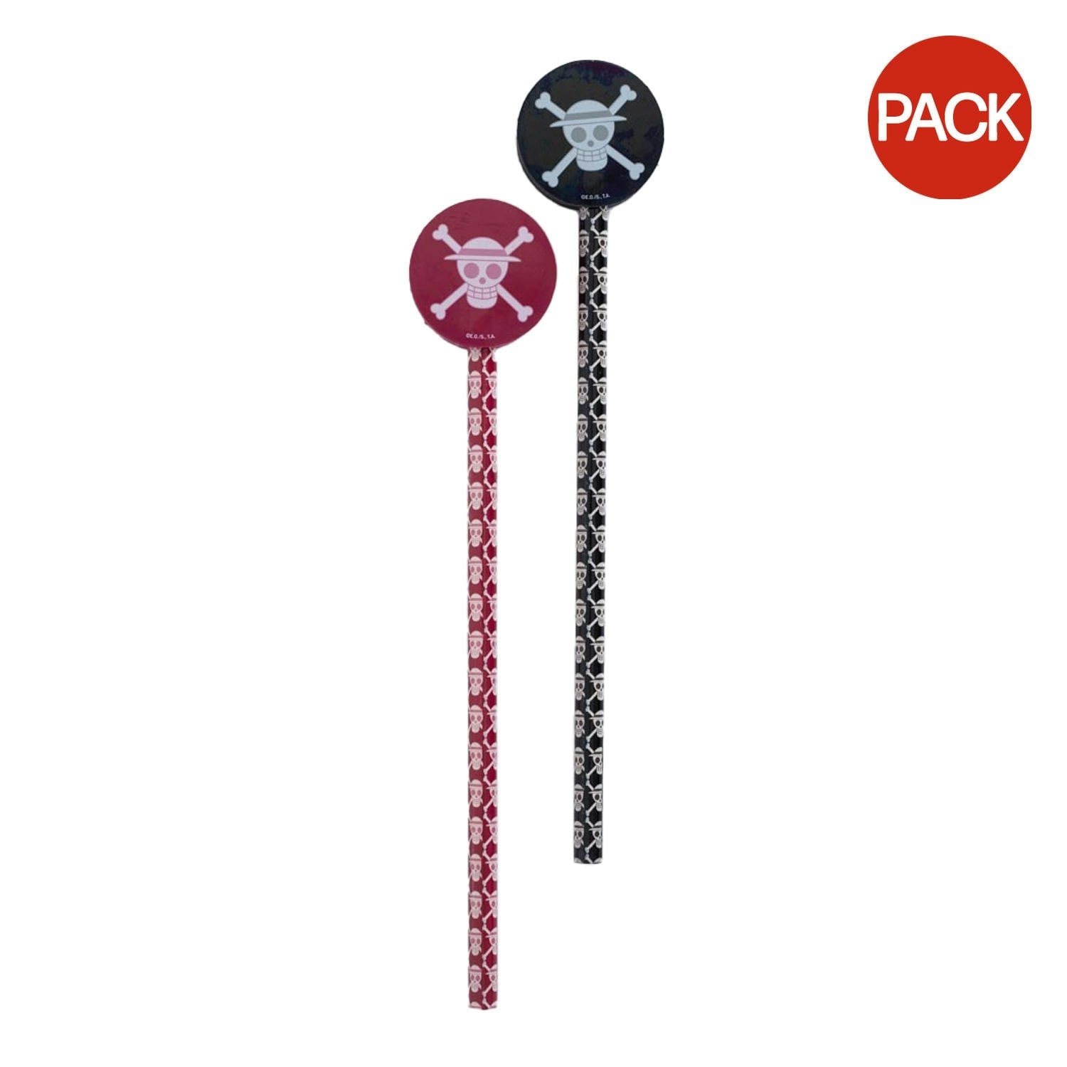 One Piece Pencil and Topper (Pack of 2) - Black/Red/White - One Size