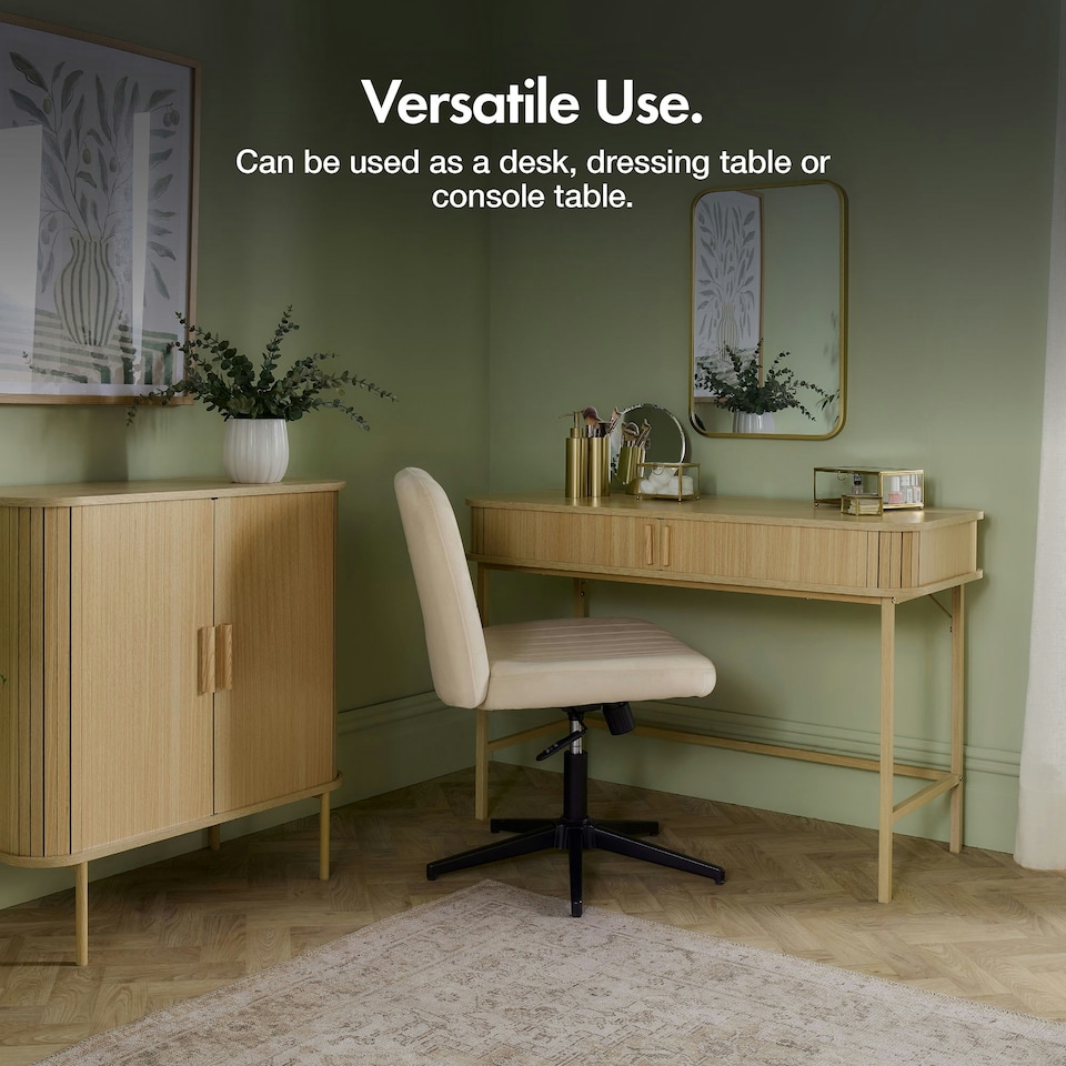 image 1 of VonHaus Landos Computer Desk with Sliding Doors and Tambour Finish Brown