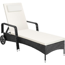 Sun Lounger - 6-position backrest, weather and UV-resistant, soft pillow, two wheels | Black | black/beige | 1