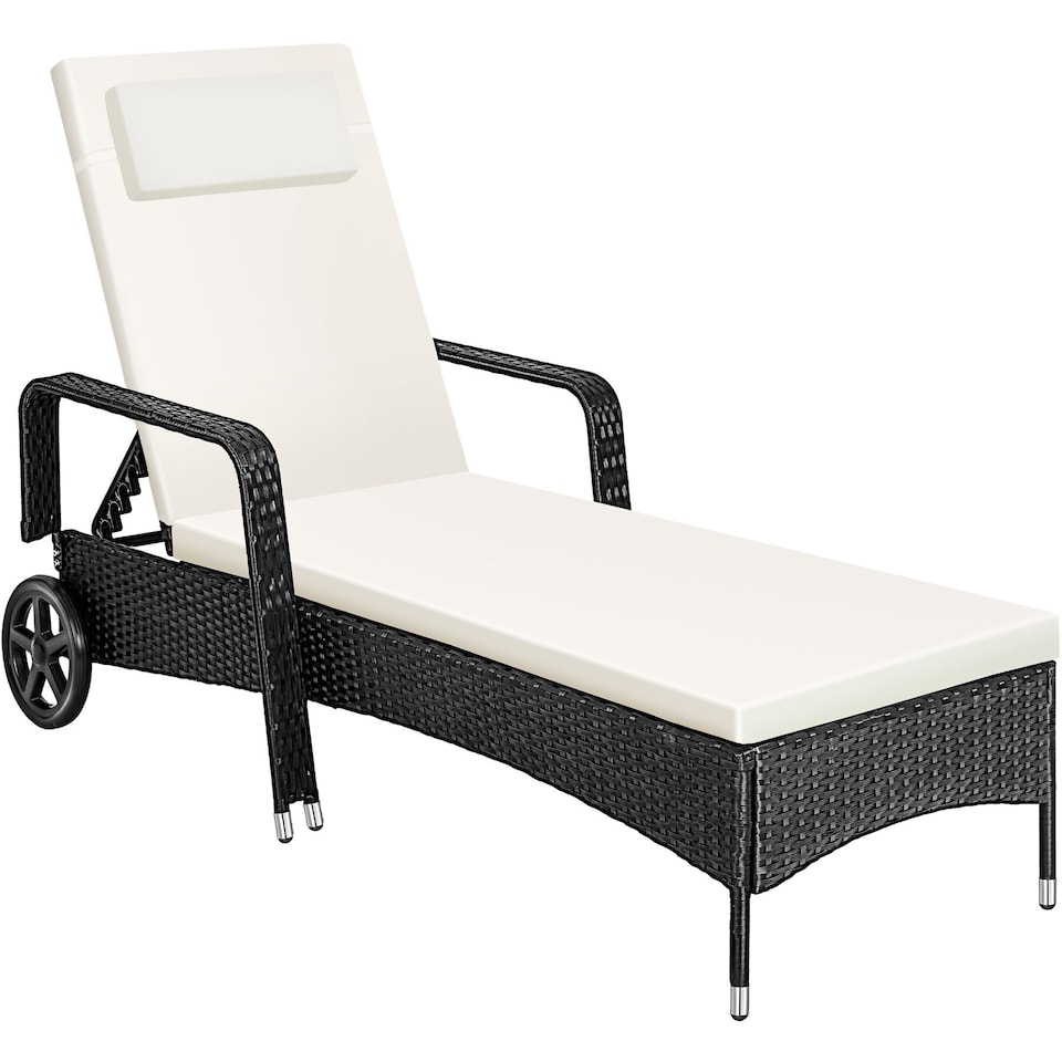 image 1 of Sun Lounger - 6-position backrest, weather and UV-resistant, soft pillow, two wheels | Black | black/beige | 1