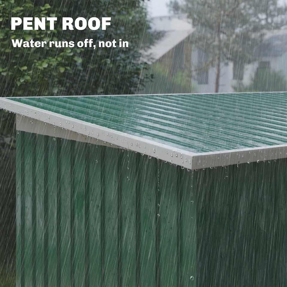 image 1 of Outsunny 9 x 4FT Waterproof Metal Garden Storage Shed w/ 2 Door, Dark Green