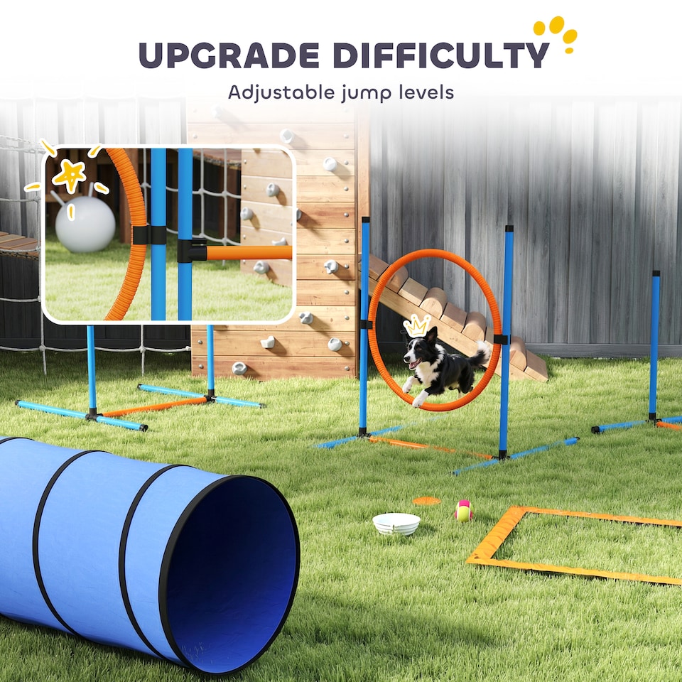 image 1 of PawHut Dog Agility Training Equipment, 8PCS Agility Training Set for Garden | Orange | Orange | 350W x 68D x 70H cm (main weave poles)