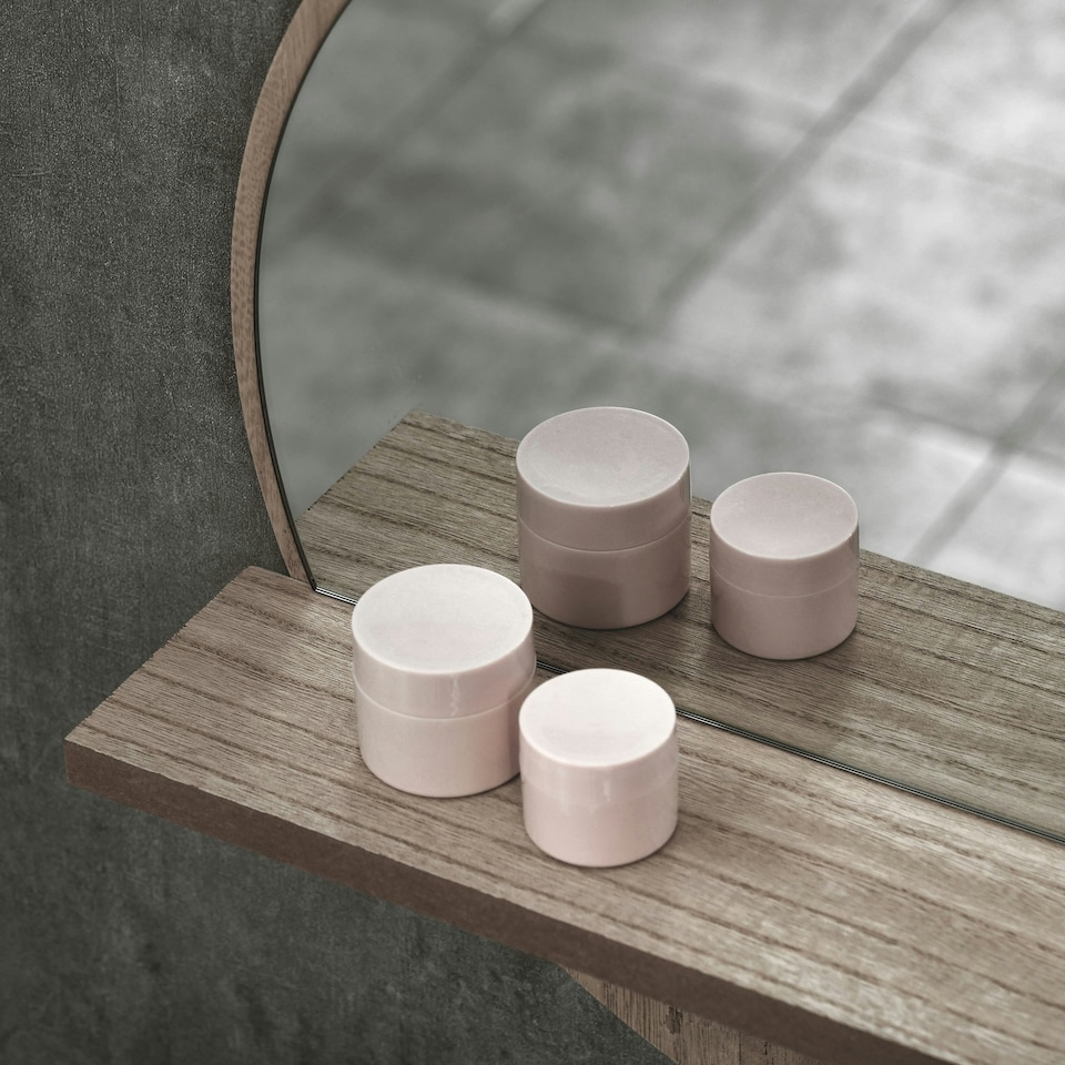 image 1 of kleankin Round Mirror for Wall Makeup Mirror with Shelf Grey Wood Effect