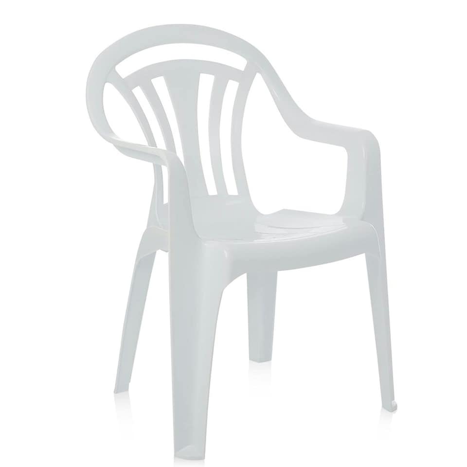 image 1 of 4 x White Stackable Plastic Low Back Garden Chairs For Patios & Outdoor Picnics White