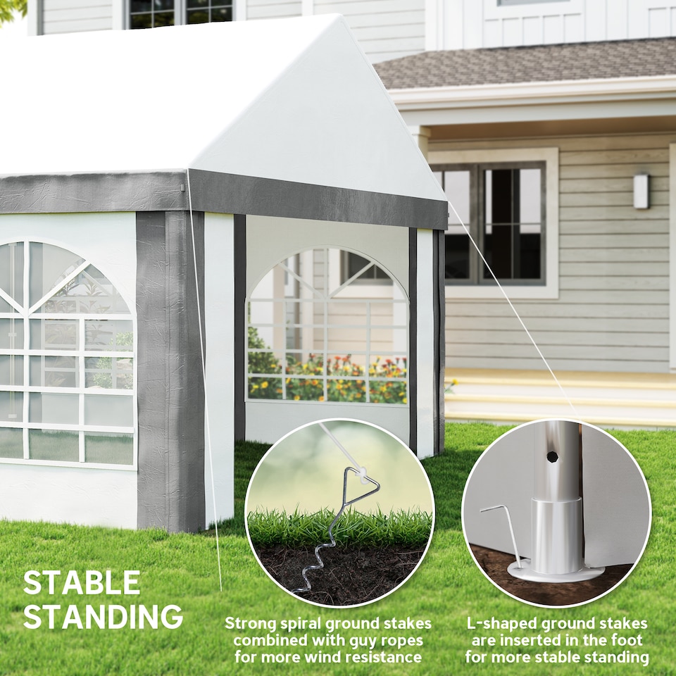 image 1 of Outsunny 8 x 4m Galvanised Party Tent, Marquee Gazebo with Sides, Eight Windows and Double Doors, for Parties, Wedding and Events