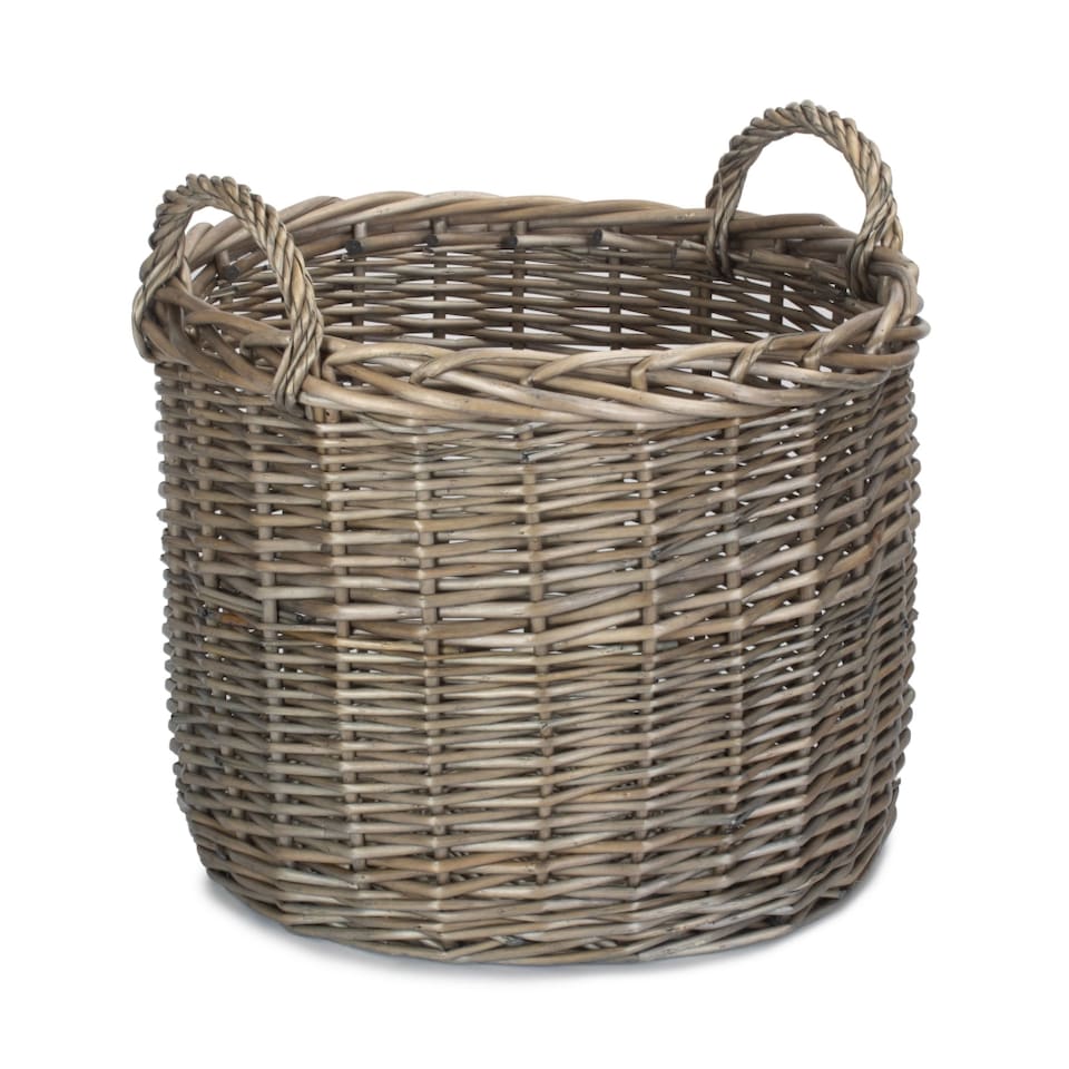image 1 of Set of 2 Round Straight-Sided Wicker Log Storage Basket