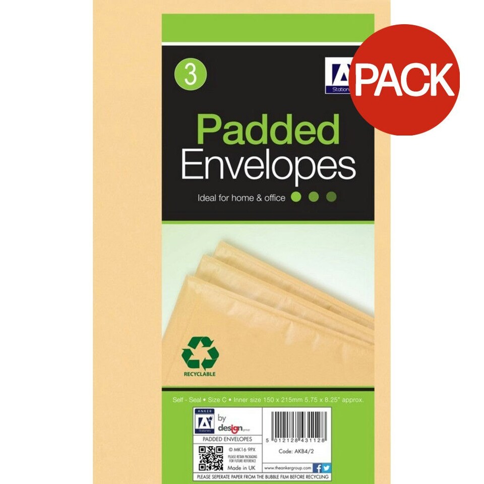 Anker Padded Brown Envelopes (Pack Of 3) - Brown - One Size Red | One Size