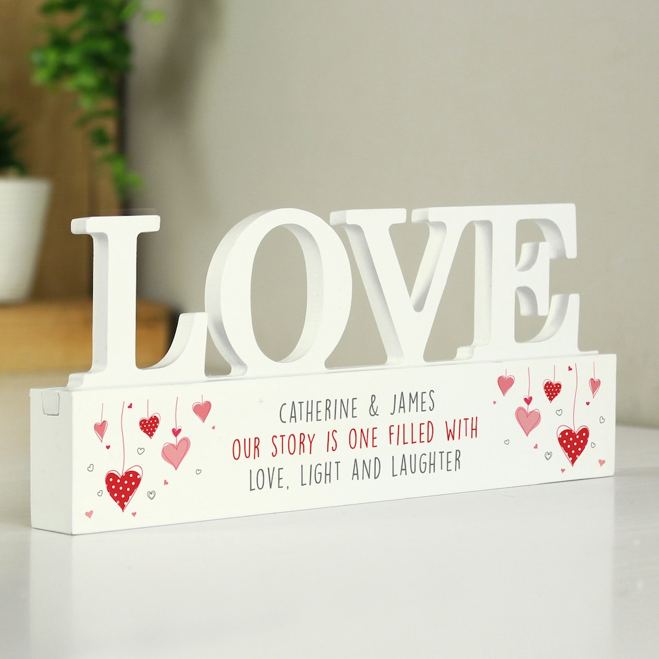 image 1 of Personalised Red Hearts Wooden Love Ornament