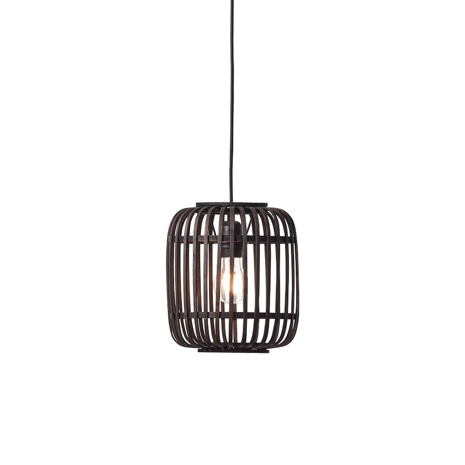 image 1 of Mathias Single Pendant Ceiling Lamp, Dark Bamboo, Plywood With Matt Black Paint