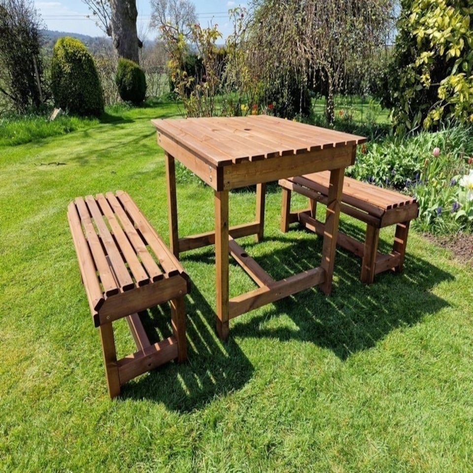 image 1 of Contemporary 4 Seater Garden Table and Bench Set - Timber - L100 x W150 x H75 cm - Fully Assembled