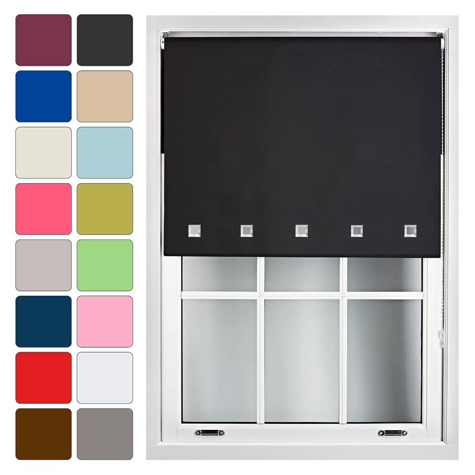image 1 of Cut to Size Blackout Roller Blind with Square Eyelets | Custom Fit Window Blind by Furnished