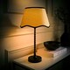 image 1 of ValueLights Maeve Natural Scallop Black Trim Drum Shade Matte Black Bobbin Bobble Table Lamp Black