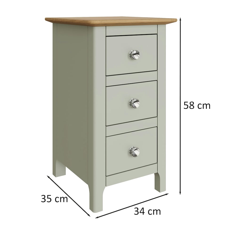 image 1 of Taberno Oak 3 Drawer Bedside Table Nightstand Cabinet Sage Green