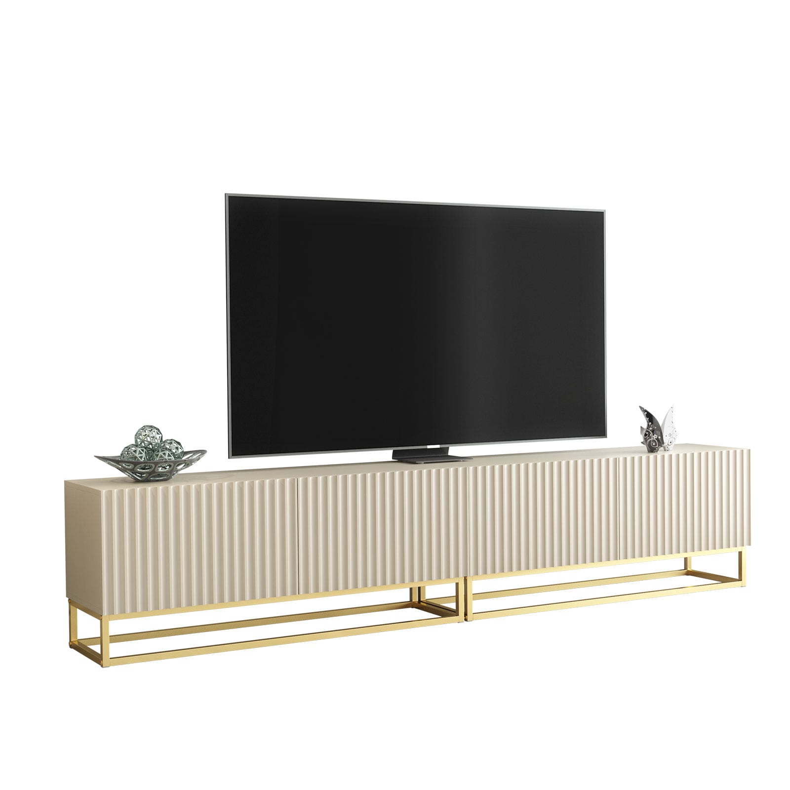 TV Unit TV Stand Cashmere Gold Fluted Modular Media Console Sideboard Storage 200cm