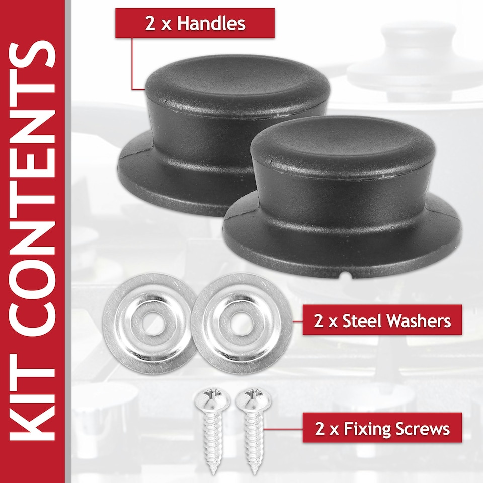image 1 of SPARES2GO Pan Lid Knob Handle Kitchen Cookware Black Round Curved Hand Grip Replacements (Pack of 2) Black