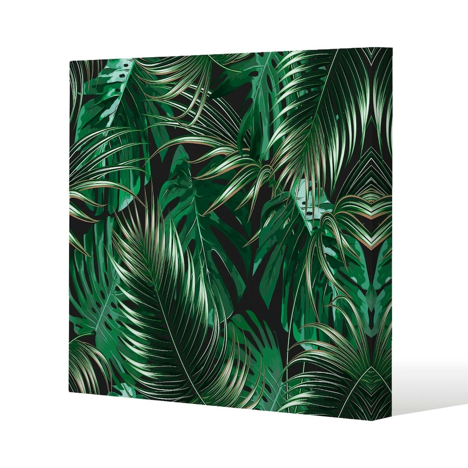 image 1 of Tropical Leaves on Black (Canvas Print) 114 x 114 x 4cm