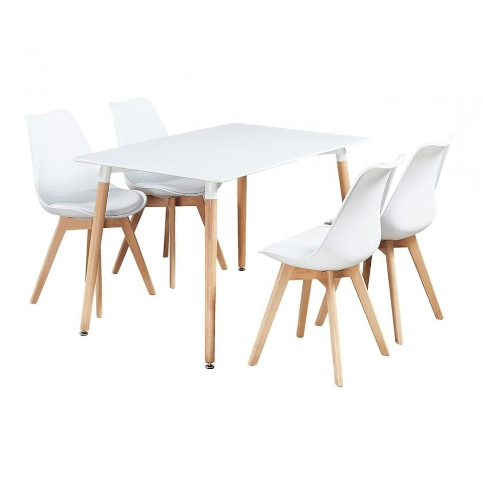 image 1 of 5PCs Dining Set - a White Halo Dining Table & Set of 4 Lorenzo Tulip Chairs with Padded Seat | Pink