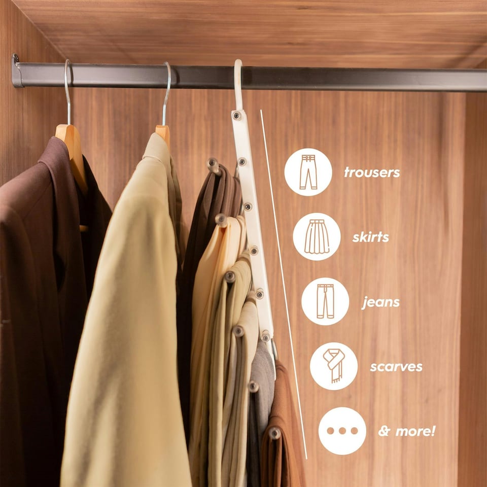image 1 of Harbour Housewares Space-Saving Trouser Hanger - 6-in-1 - Pack of 10 - Skirt Hanger Dress Hanger Clothes Hanger Shorts Hanger Plastic Hanger
