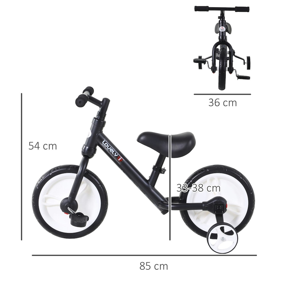 image 1 of HOMCOM Kids Balance Training Bike Toy w/ Stabilizers For Child 2-5 Years Black