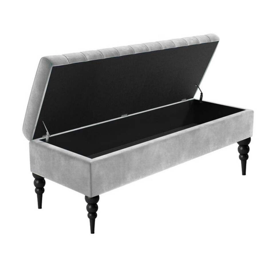 image 1 of 137cm Sierra Striped Naples Upholstered Ottoman Storage Bench with Black Turned Wooden Legs- Silver Shoes Storage Bench